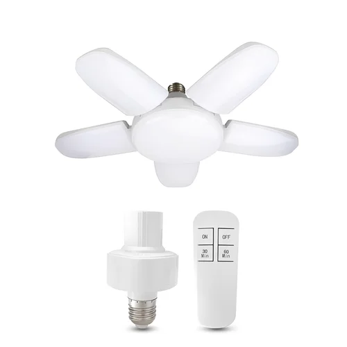 LED 전구 팬 블레이드 타이밍 램프 E27 28W 60W 접이식 Led 전구 램프, 가정용 천장 조명 리모콘 220V 110V 4