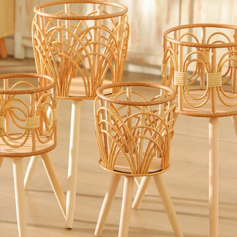 High Landing Rattan Plant Stand Nordic Style Hollow Out Flower Holder Elegant Home Decoration Shelf Balcony Decor Hot Sale