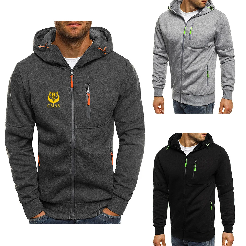 Diving CMAS Spring and Autumn Men's Tri-color hooded jacket leisure zipper sweatshirt sportswear fashion jacket jacket jacket