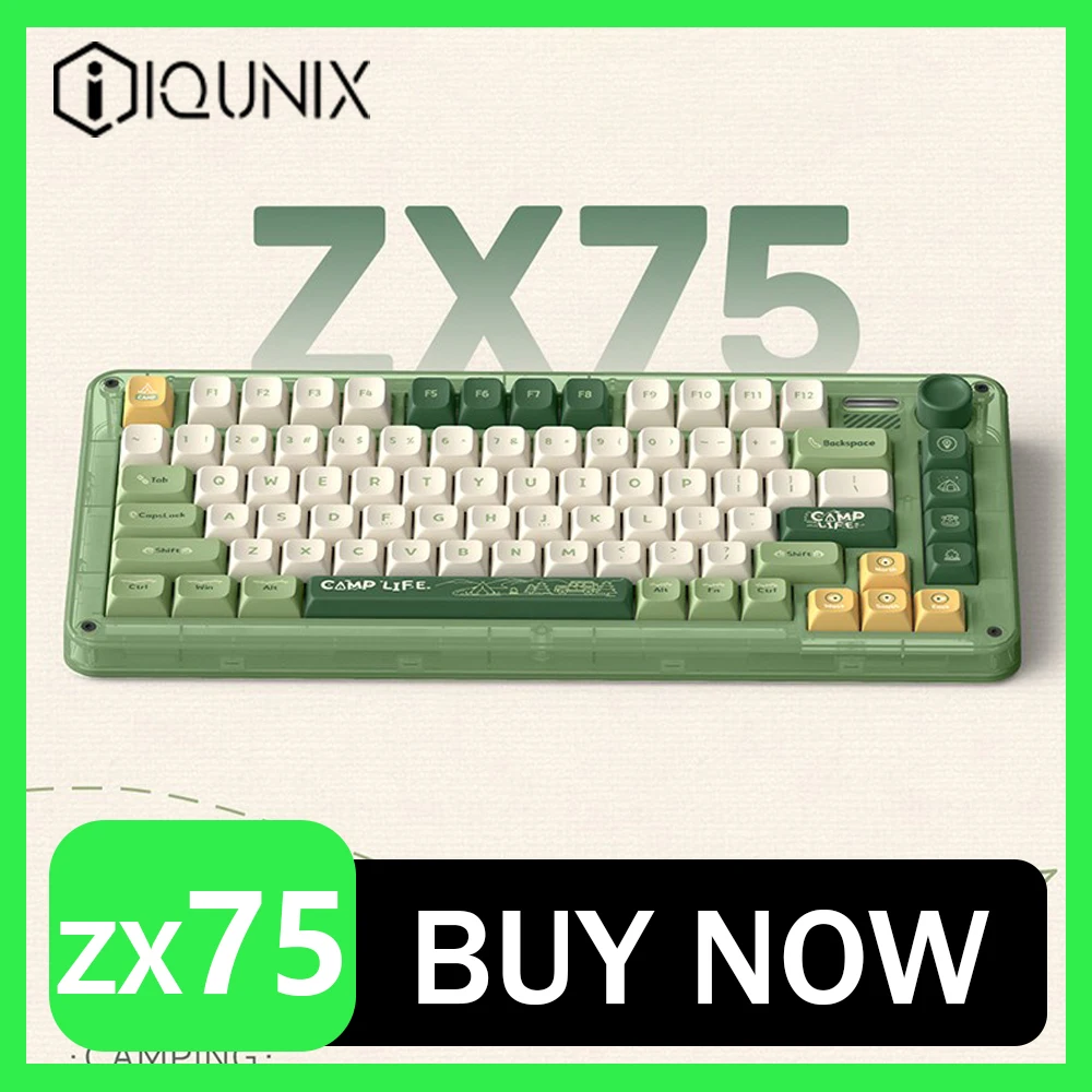 

Механическая клавиатура IQUNIX Zx75, 81 клавиши, три режима, беспроводная, Bluetooth, 6000 мАч, Rgb подсветка, Pbt клавиша, крышка, офисные игры, подарки для мужчин