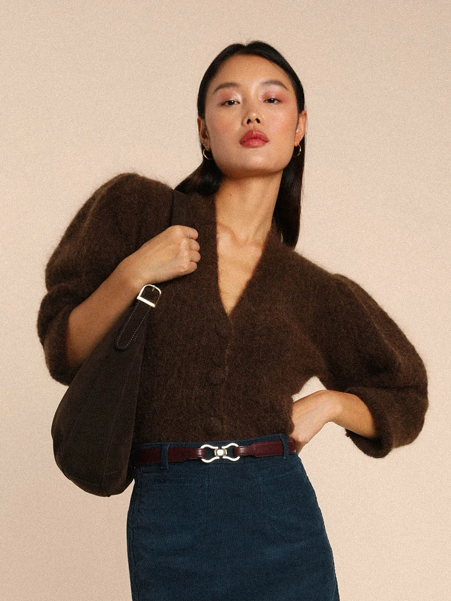 

Brown Mohair Cardigan Sweater Female Winter V-neck Long Sleeve Buttons Elegant Gilet Pull Casual Vintage Woman Sweaters 2023