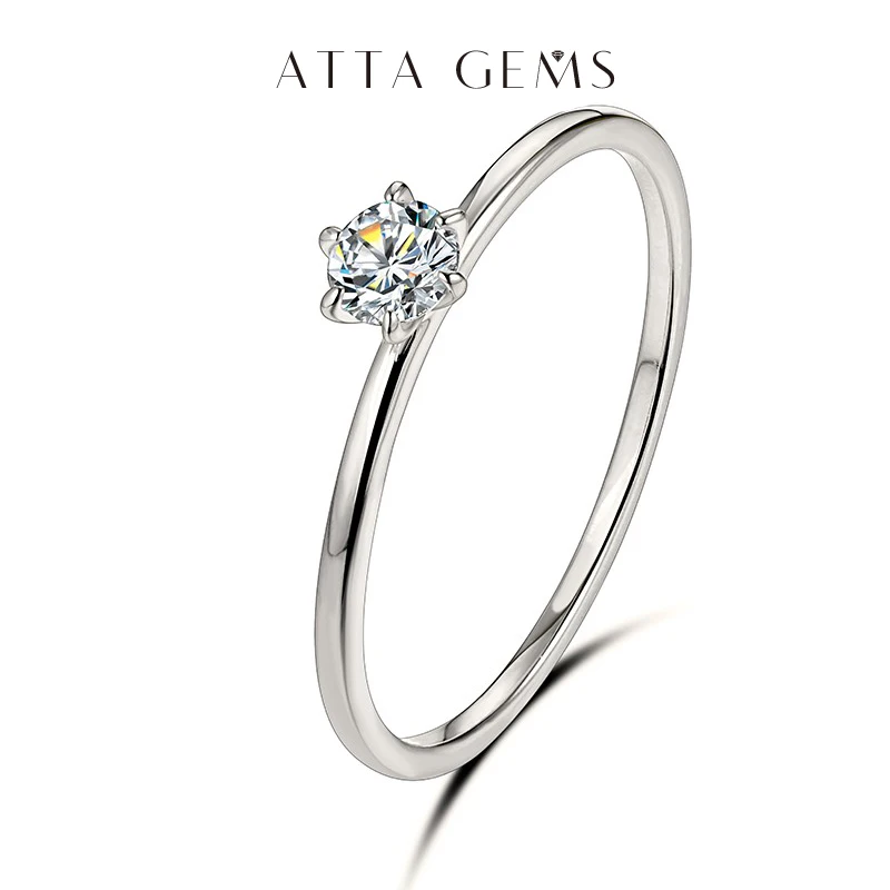 ATTAGEMS 18K White Gold Plated Moissanite Diamond Solitaire Wedding Ring for Women 0.2ct Test Past D