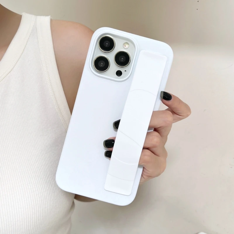 thumbnail image 1 of Luxury Solid Stretch Silicone Wrist Strap Case For iphone 11 12 13 14 15 Pro Max Plus UltraThin Matte Shockproof Hard Back Cover, 1 of 5