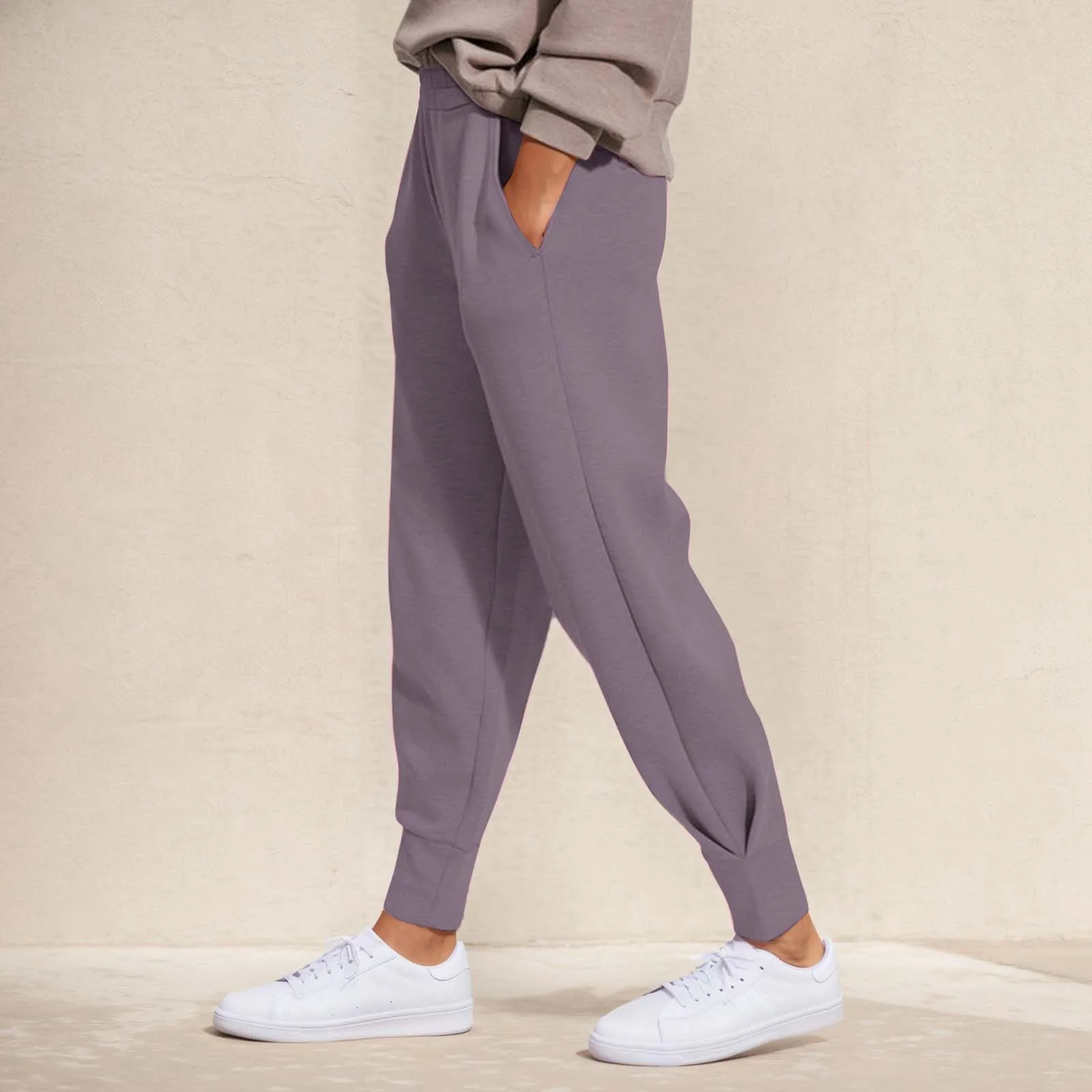 Lilac Tie Elastic Waist Solid Color Patchwork Jogger Pants