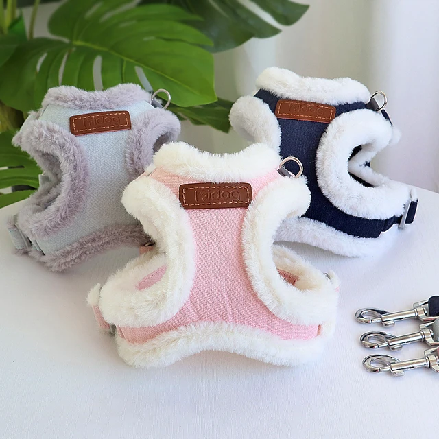 Winter Warm Dog Harness Leash Set Soft Fur Padded Dogs Vest Harness With Lead Leash Adjustable for Small Medium large Dogs Cats 2