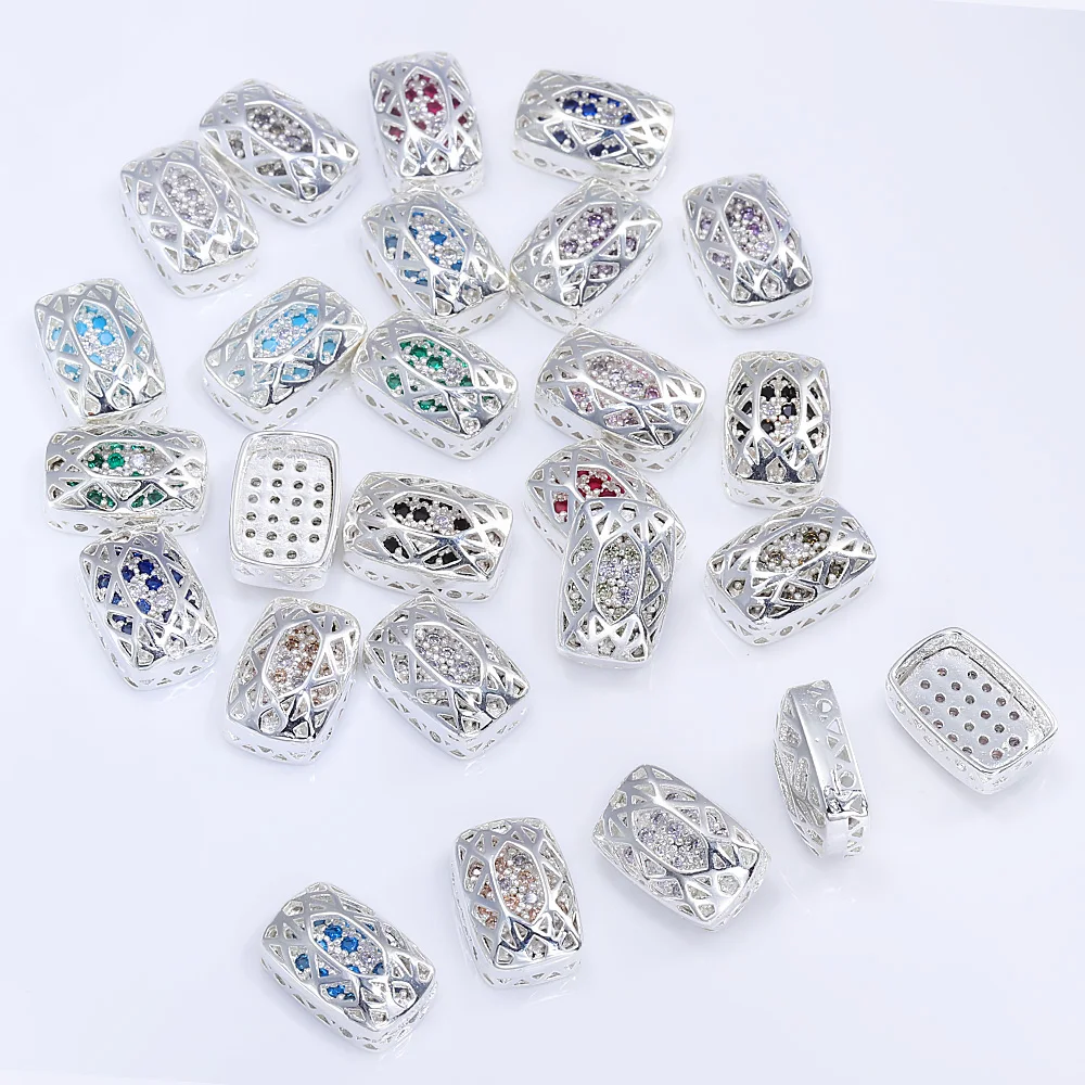 436PcsCubicZirconiaAlloyCharmsCushionRectangleSewnRhinestoneSliverPlatedCrystal