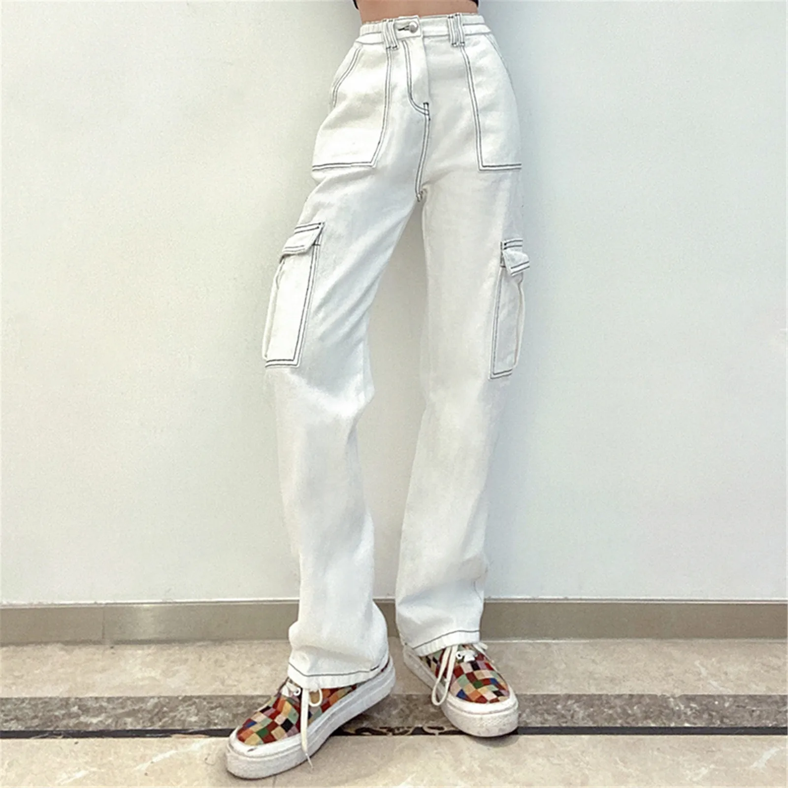 

Solid Cargo Pants Woman Fitness Y2k Trouser High Waist Sweatpant For Women Streetwear Harajuku Wide Leg Pantalone Female 2023