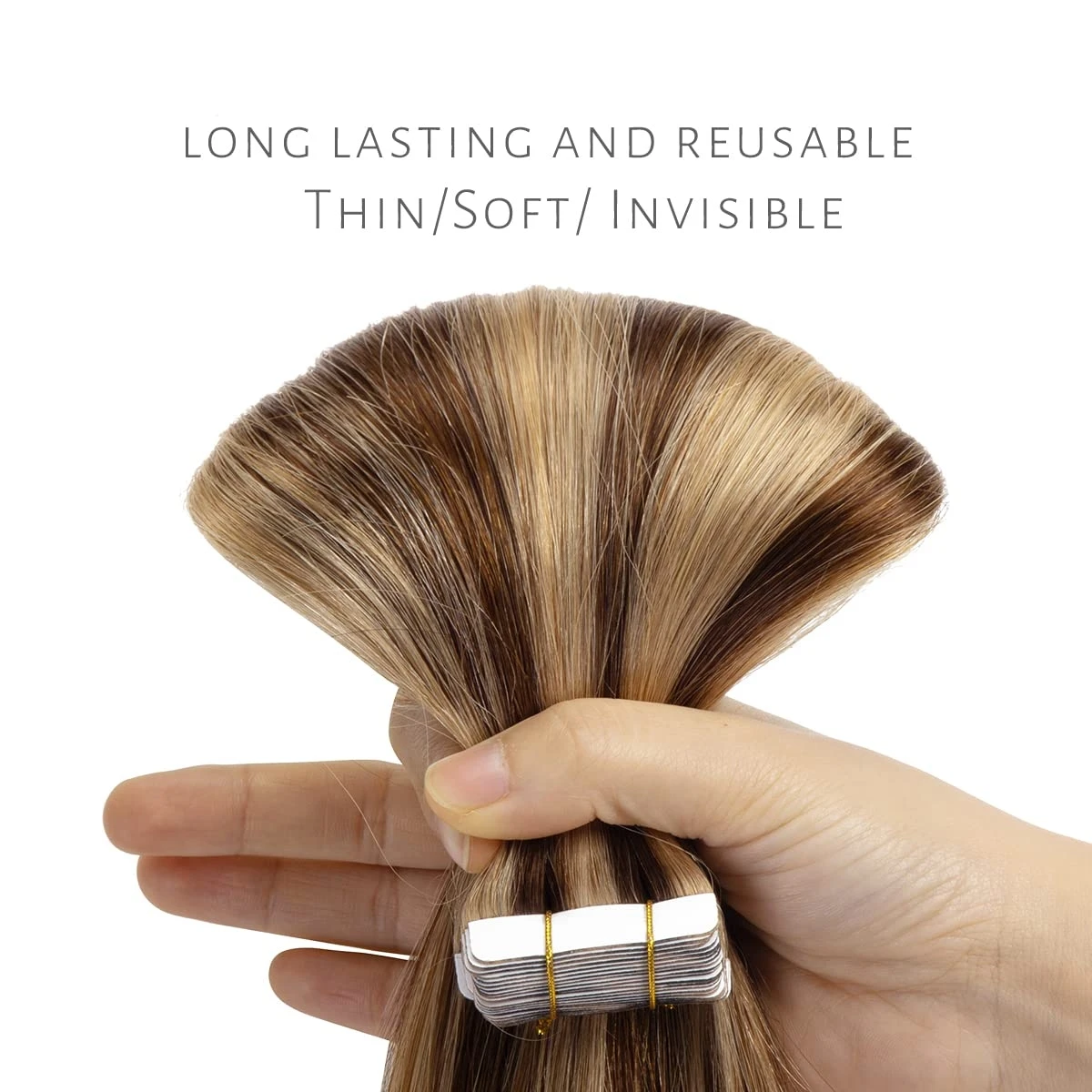 하이라이트 스트레이트 테이프 인 헤어 익스텐션 4/27 스킨 웨프트 인비저블 테이프 인 인모 익스텐션 (살롱용 고품질 인디언 헤어)