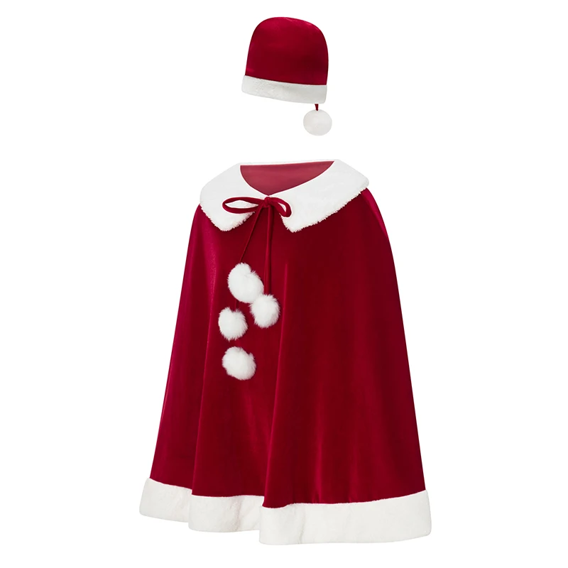 Women s Deluxe Mrs Claus Hooded Cape Christmas Costume Party Outfit Holiday Cosplay Shawl Poncho Dress Capelet