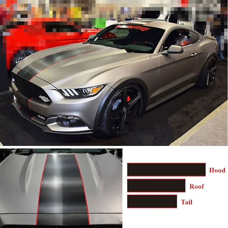 

3PCS Racing Sport Stripe Car Body Hood Roof Tail Bumper Decor Sticker For Ford Mustang GT Customized Accessories DIY Vinyl Decal