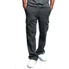 Men's Loose Drawstring Multi-Pocket Pants Loose Straight Leg Casual Outdoor Sports Jogging Solid Color Trend Street Pants 3
