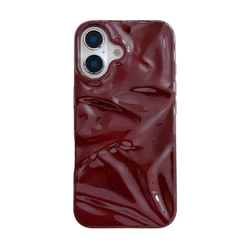 Glossy Wine Red 3D Water Ripple Texture Silicone Phone Case - iPhone 15 Plus (Wine Red)