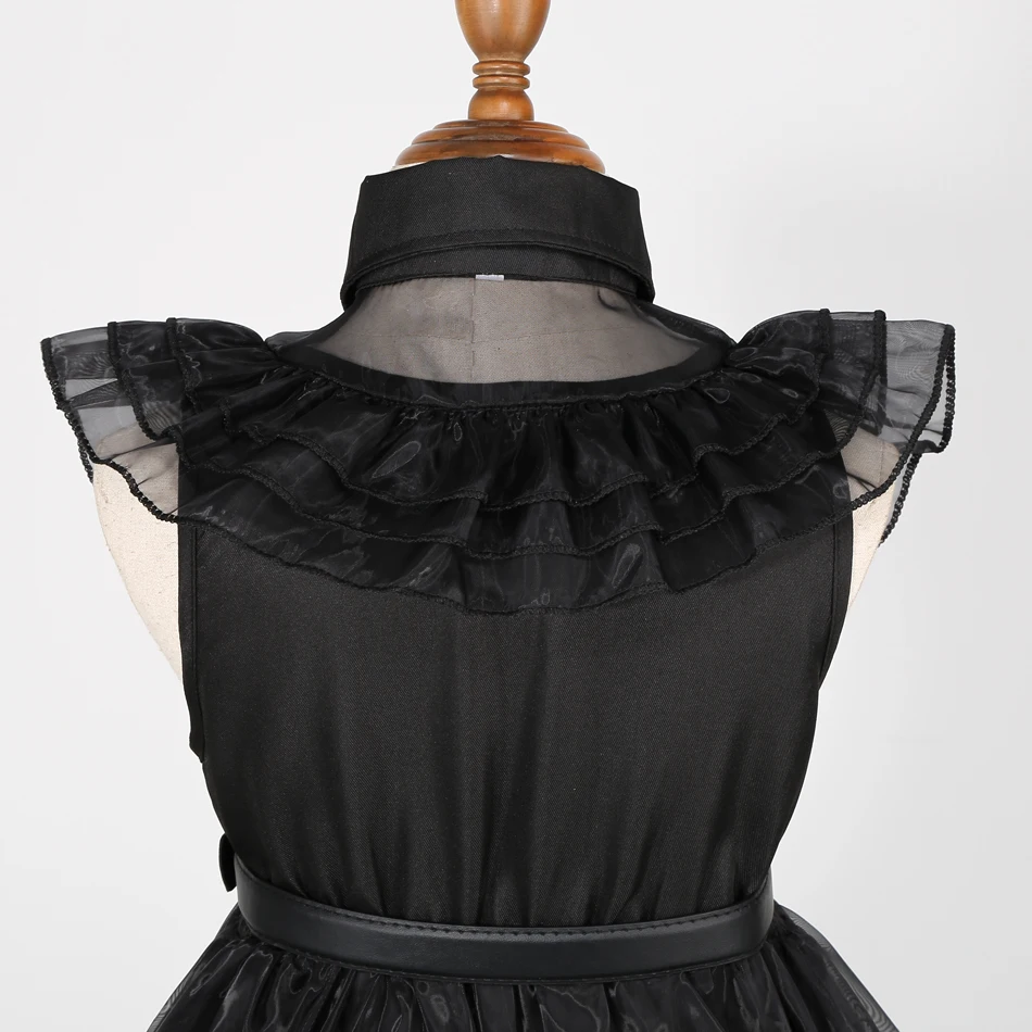Wednesday Addams Costume Girl Kids Birthday Vestiddos Gothic Black Dress Halloween Princess Costume Girl
