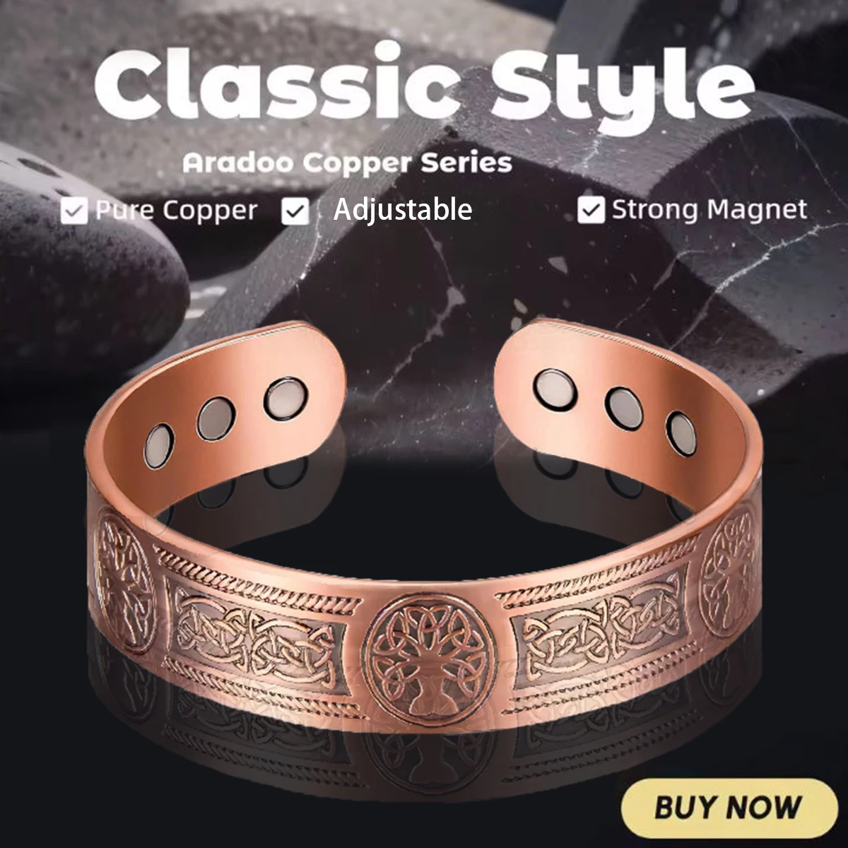 Magnet Retro Bracelet With Life Tree Pattern Arrangement Magnetic Men's Antique Copper