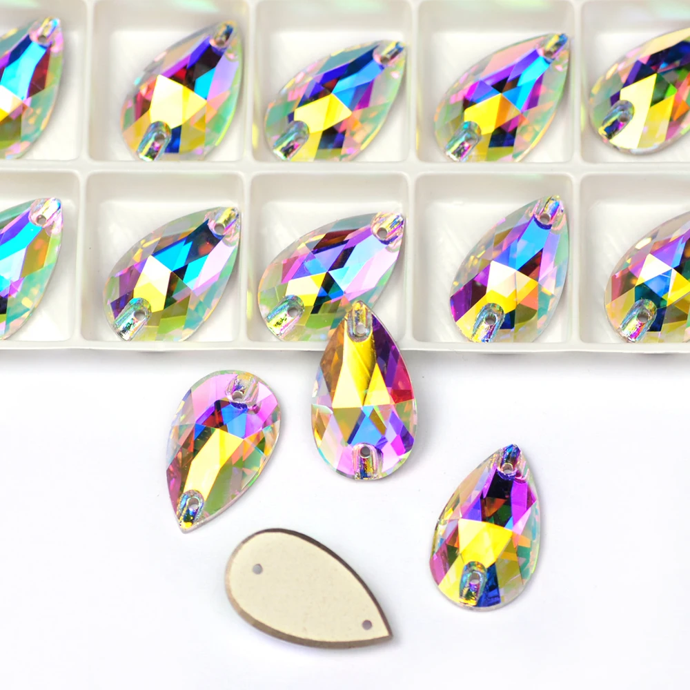 6A hochwertige Strass-Nähsteine, Tropfen-Strasssteine zum Aufnähen, flache Rückseite, Perlen für Kleid, Dekoration, Taschen, Kleidungsstücke, Schuhe – Detail 4