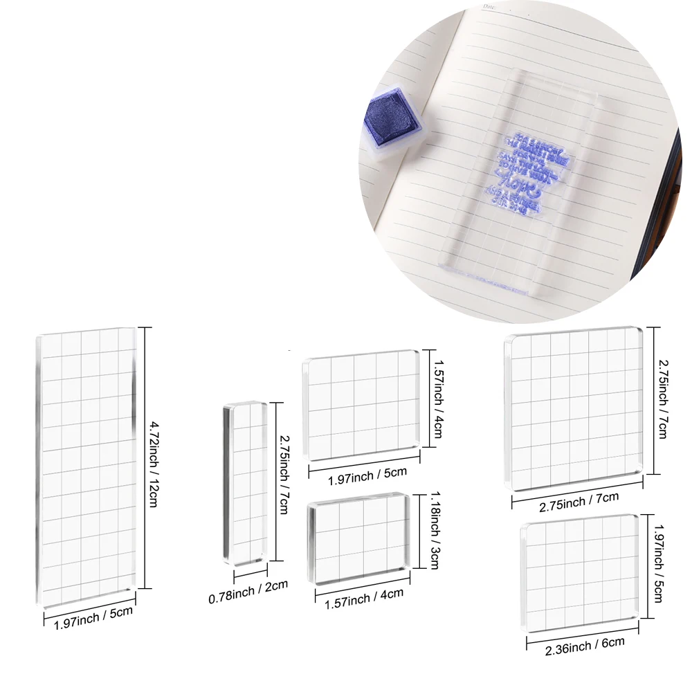 Clear Acrylic Stamp Block with Laser-Etched Gridlines 0.8Cm Thickness for Transparent Seal Stamp Positioning Background Card