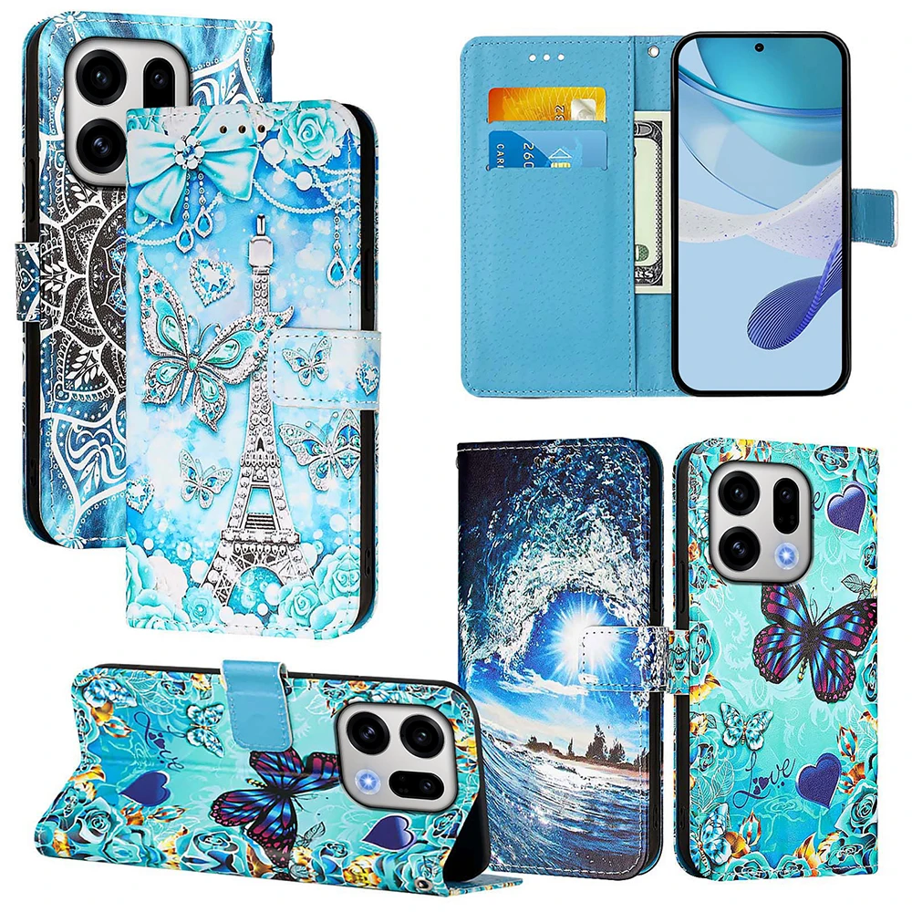 Chic Painted Leather Flip Phone Case with Wallet Stand & Card Slot