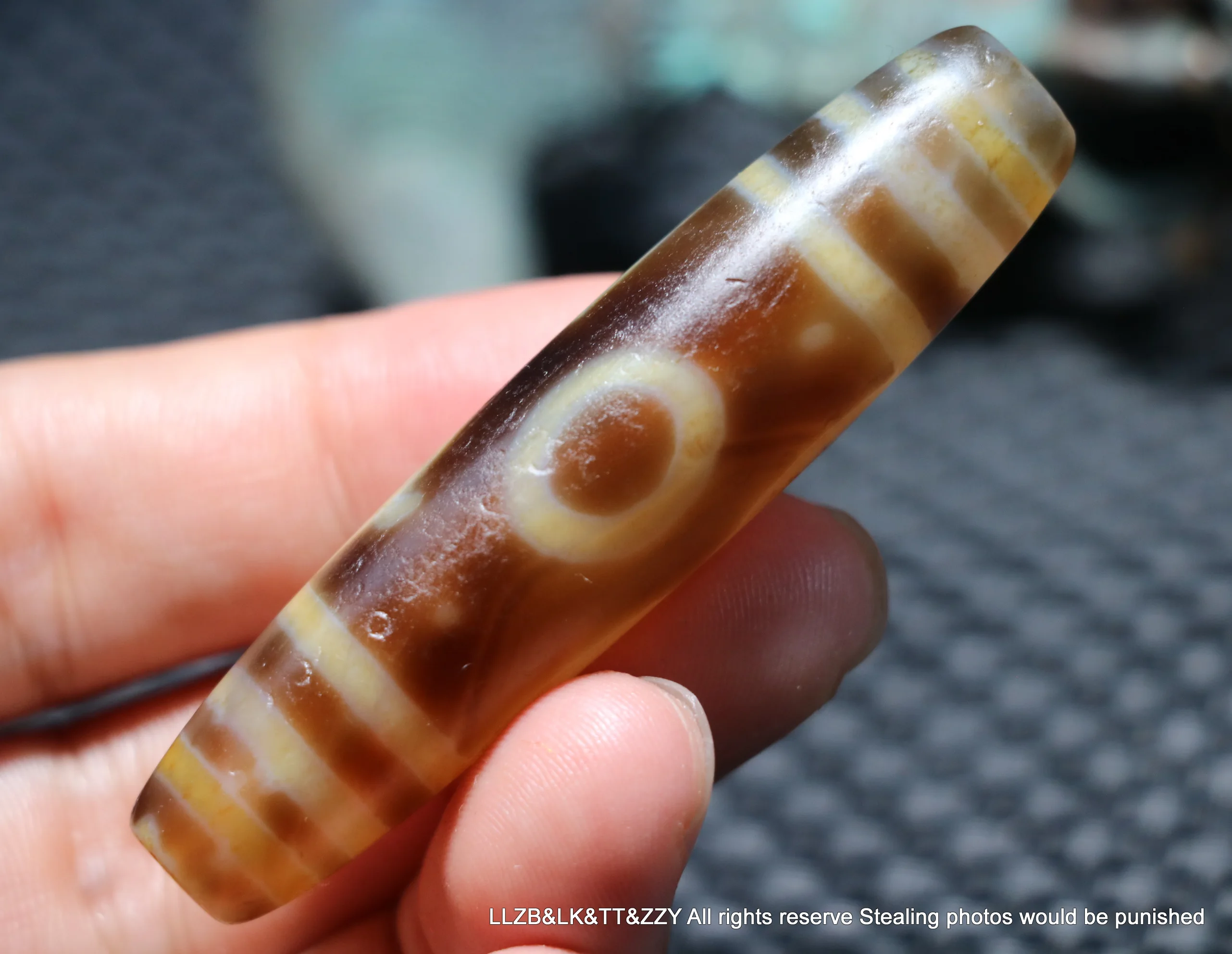 

Unique Pattern Tibetan Old Oily Agate 3 eye Coffee Color Big Wealth dZi Bead Large Pendant Talisman RPL0907A47