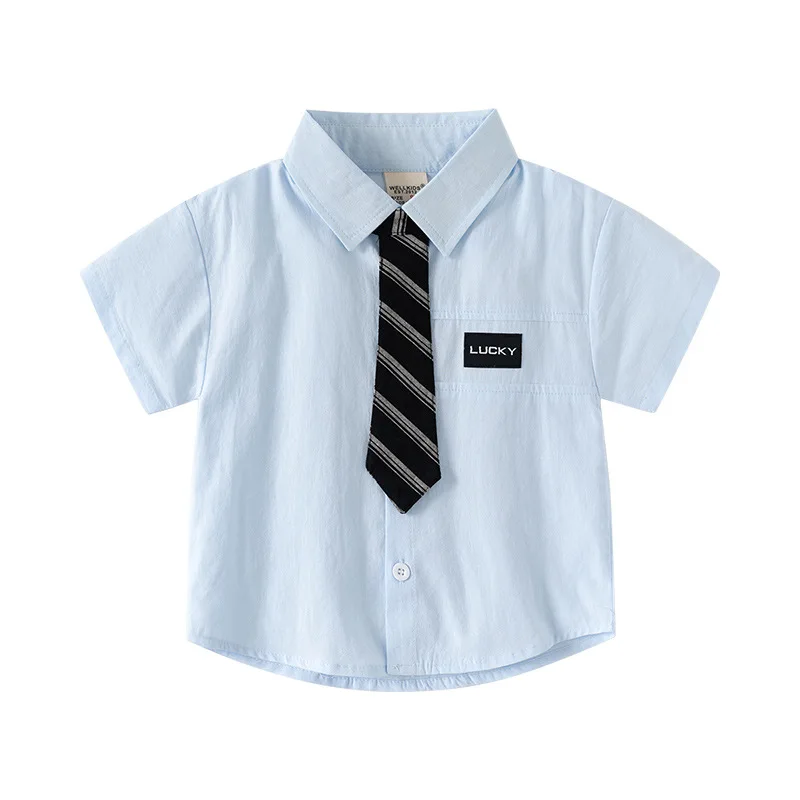 Boys Shirts with Tie Toddler Kids Tops Oufits Elegant Children's Clothes