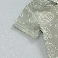 Kids Baby Boys Summer Swimwear Toddler Beach Swimming Suit Casual Cute Sea Element Prints Zipper Short Sleeve Monokini Swimsuit 5