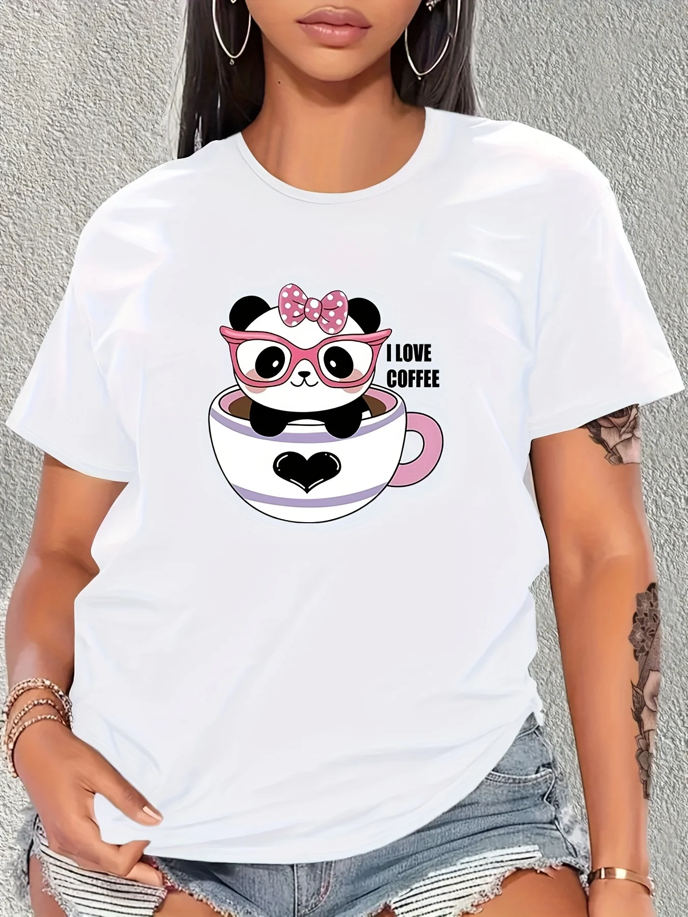 

Super Cute Cartoon Panda Print T-Shirt, Fashion Casual Crew Neck Short Sleeve Sport T-Shirt, Casual Daily Tops,