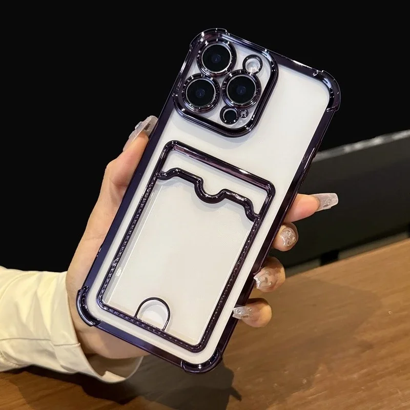 Transparent Soft TPU Wallet Phone Case with Card Holder and Clear Bumper Back Cover