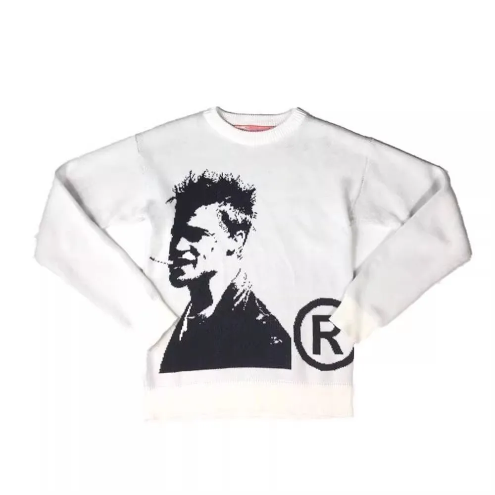 2025 BRAD PITT STREETWEAR Knitted Round Neck Sweater Hoodie Winter Long Sleeve High Street Sweater MY722 2