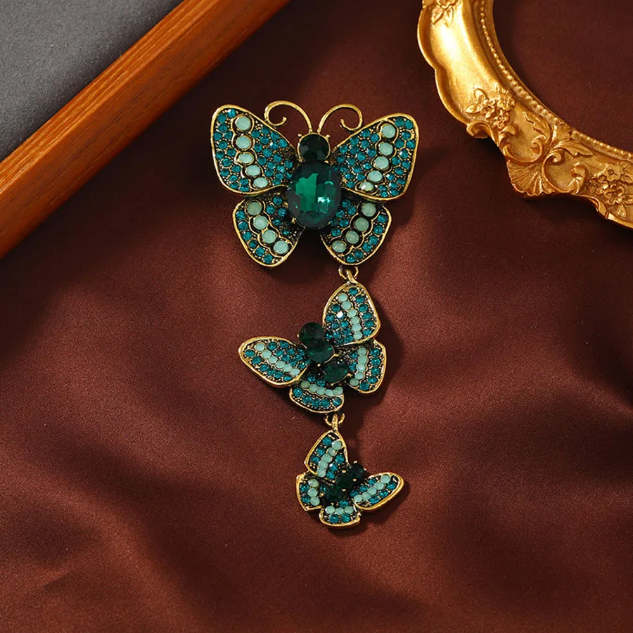 Broche Papillon En Strass Pour Femmes Et Filles - Tendance - Exquise - Grand Cristal Bleu Impératrice Monarque - Épinglettes
