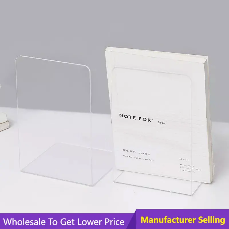 

Book Stand 2Pcs Clear Acrylic Bookends L-shaped Desk Organizer Desktop Book Holder School Stationery Office Accessories