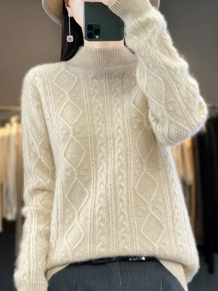 

Women's Sweaters 100% Australia Wool Long Sleeve Pullover O-Neck Collar Knitted Jacquard Warm Outerwear Jumper Cashmeres Fashion