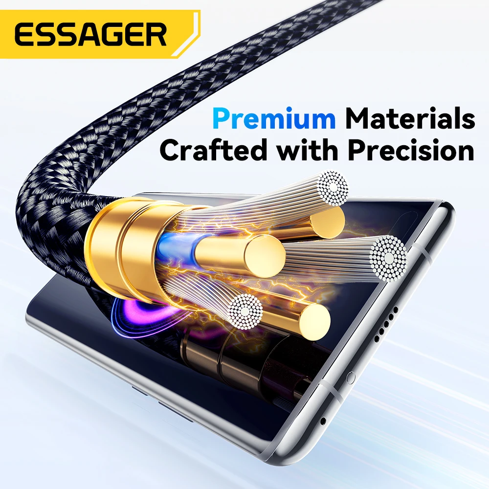 Essager 120W USB 유형 C 케이블 iPhone 15 14 13 12 용 고속 충전 USB C 충전기 코드 Led 디지털 디스플레이 케이블이있는 Huawei