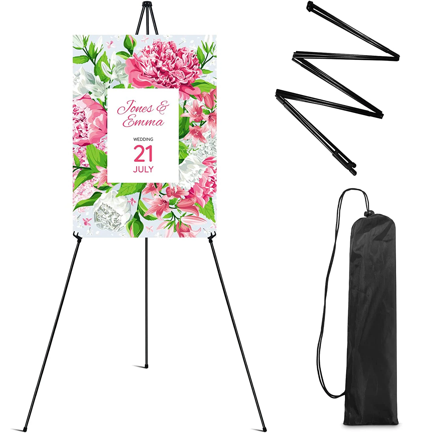  Display Easel Stand for Wedding Sign, 63 Folding Art Easel  with Carry Bag, Portable Tripod for Painting, Posters, Signs, Artwork &  Trade Exhibitions, Black (6 Pack)