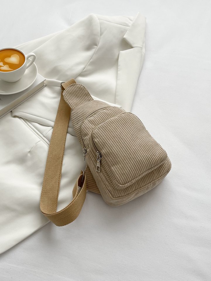  Chest Bag Corduroy women's Sling Bag casual lightweight waist bag versatile pure color shoulder crossbody small bag 