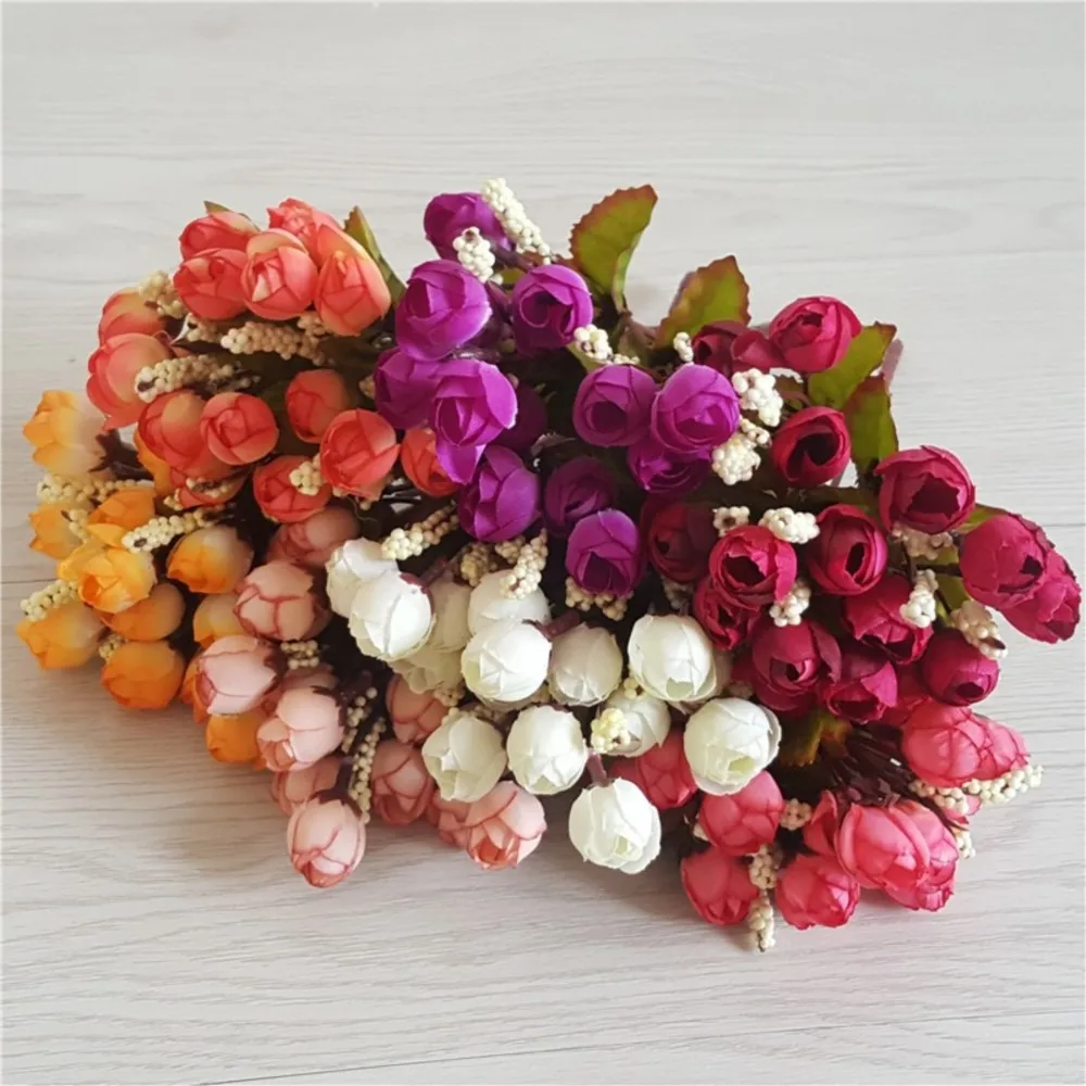 Elegant Silk Rose Bouquet - Artificial Small Bud Roses