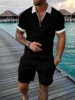 Summer Men's Sports Patchwork Pattern Short Sleeve Stylish Zipper Polo Shirt And Shorts Set Men's Casual Streetwear 2-pie 3