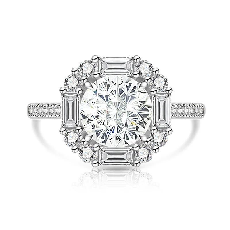 925 Sterling Silver Light Luxury Elegant Dahlia Cut High Carbon Diamond Sugar Cube Ring Women's Jewelry