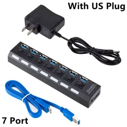 Enhanced USB 3.0 Hub with Power Adapter - 4/7 Port Splitter (7 port with US PLUG)