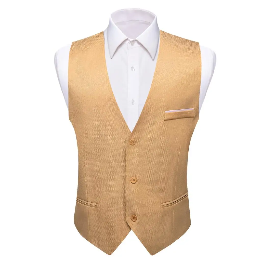 

Designer Vest for Men Silk Gold Solid Plain Slim Fit Waistcoat Sleeveless Jacket Weddding Business Formal Male Tops Barry Wang