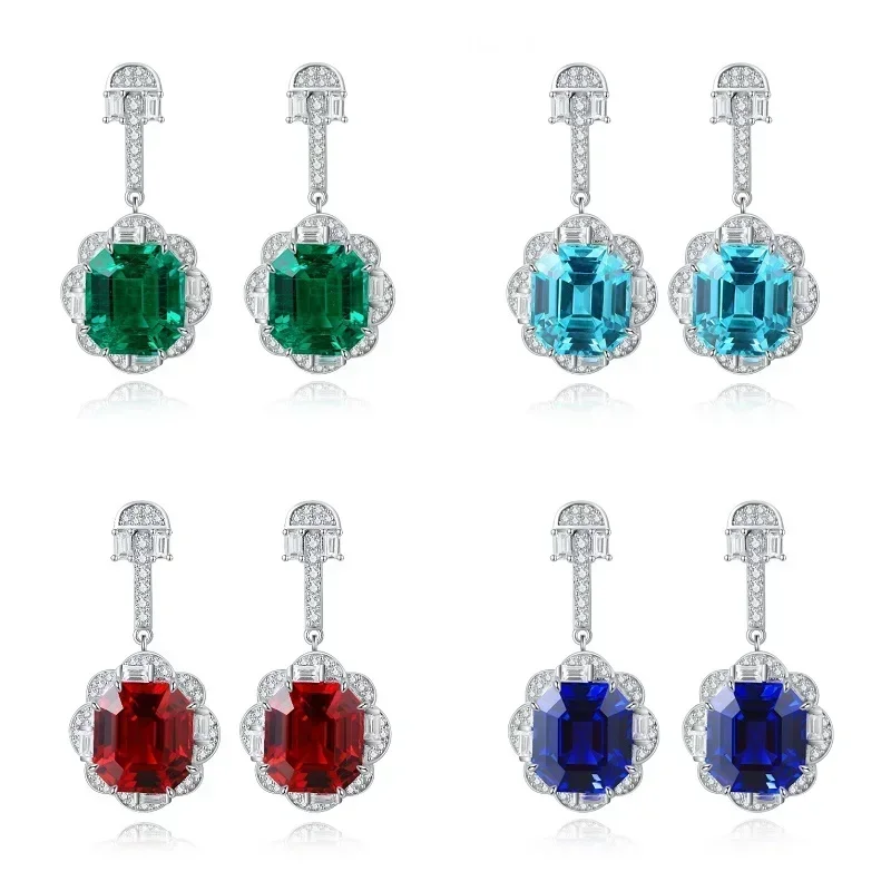 

Pirmiana New Arrival S925 Silver Pear Shape Lab Grown Gemstones Earrings Green Emerald Red Ruby Blue Sapphire Jewelry for Women