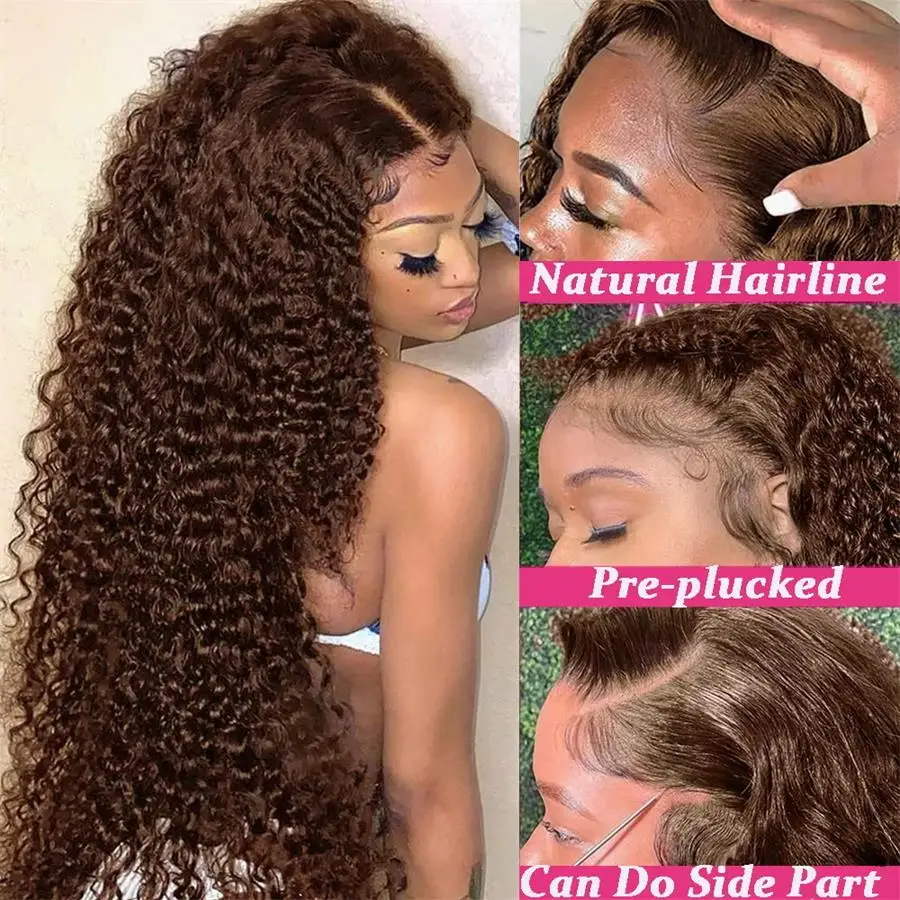 13x4 Chocolate Brown Lace Front Wigs Brazilian 13x6 Hd Lace Frontal Wig 100% Bleached Brown Curly Human Hair Wigs For Women Sale - Image 3