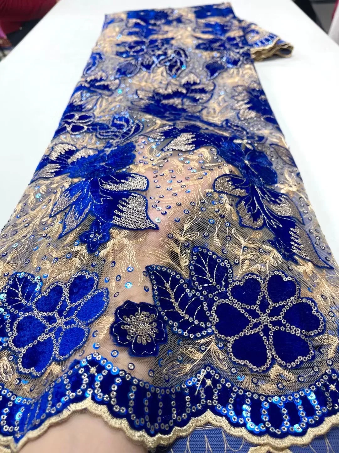 Tissu africain en dentelle de velours et paillettes, bleu Royal, tissu brodé en dentelle nigériane de haute qualité pour femmes, couture de fête de mariage, PL129