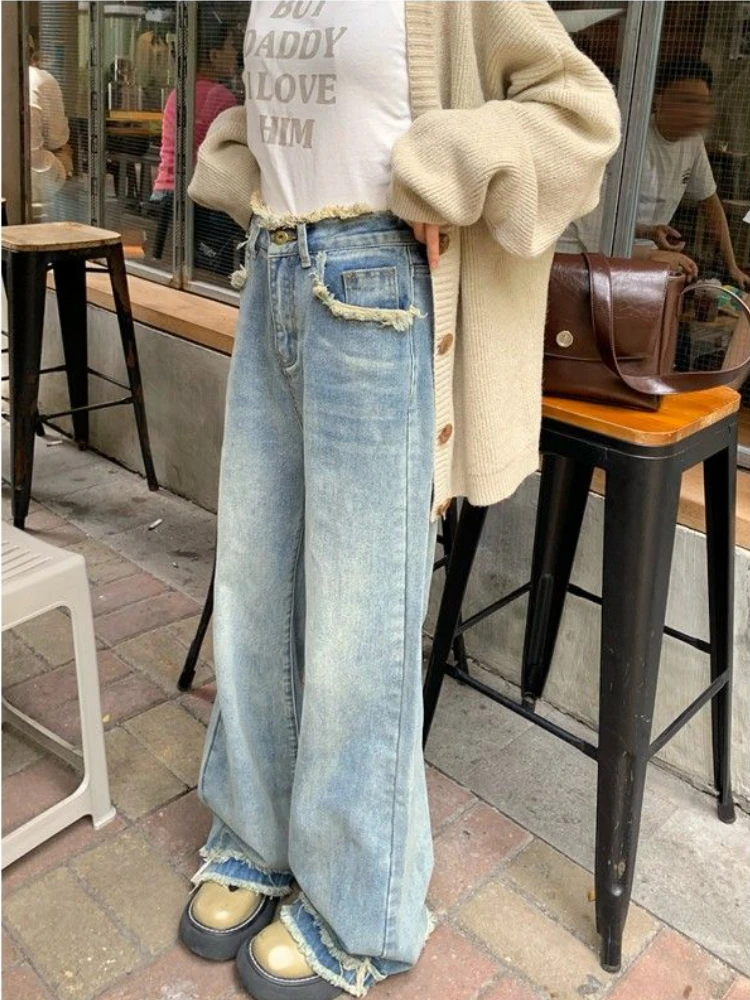 

Deeptown Korean Fashion Blue Baggy Jeans Women Grunge Kpop Oversize Denim Pants Vintage Streetwear High Waist Wide Leg Trousers