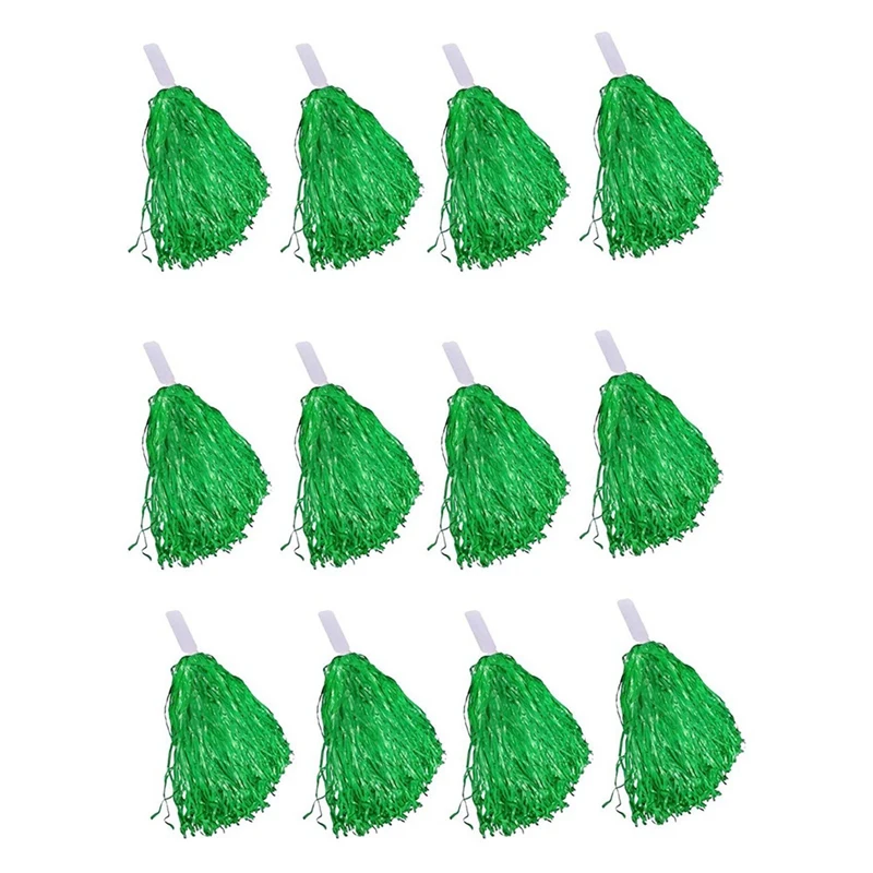 48Pcs Cheerleading Pom Poms Metallic Foil Cheer Pom Poms With Plastic Handle For Adults Kids Cheerleaders Party Green