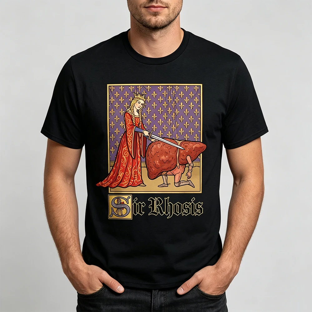 Herren-T-Shirt „Sir Rhosis“ – Lustiges Retro-Medieval-Wortspiel-Meme-Print, Kurzarm, Rundhals, Lässiges Baumwoll-T-Shirt für Herren