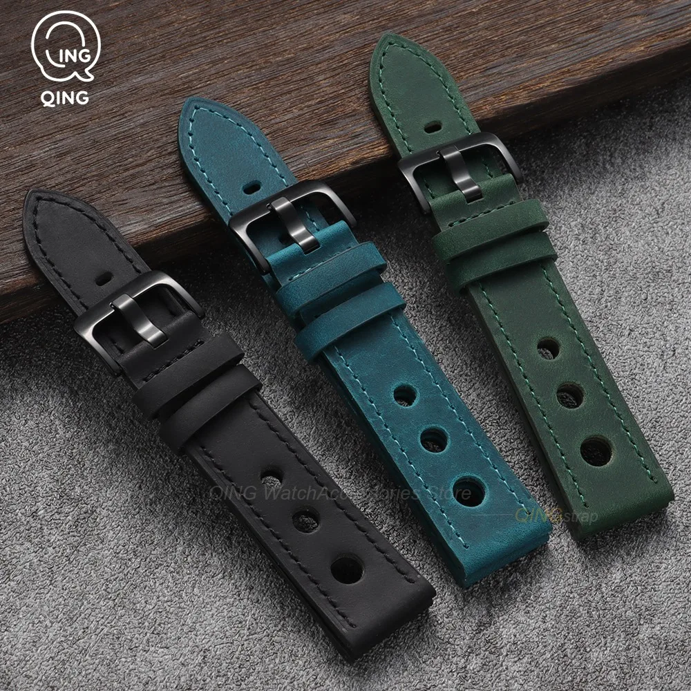 Vintage Matte Leather Watchband with Black Needle Buckle