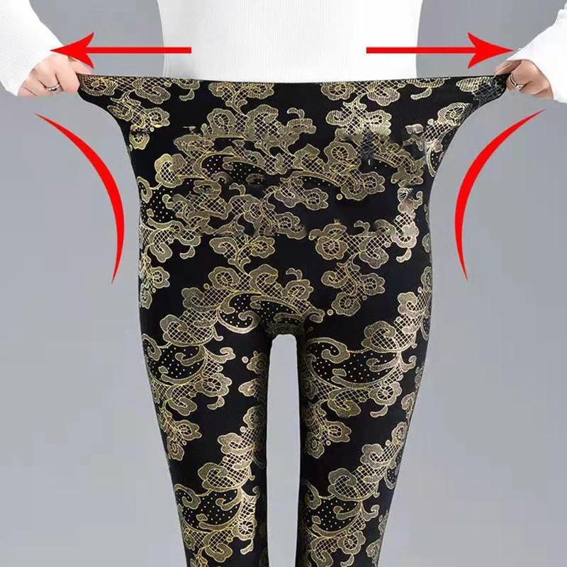 Floral Print Fashion Pants Women Sexy Sports Leggings High-rise Tight Sport Leggins Outerdoor Running Trousers Gold Sliver Pant