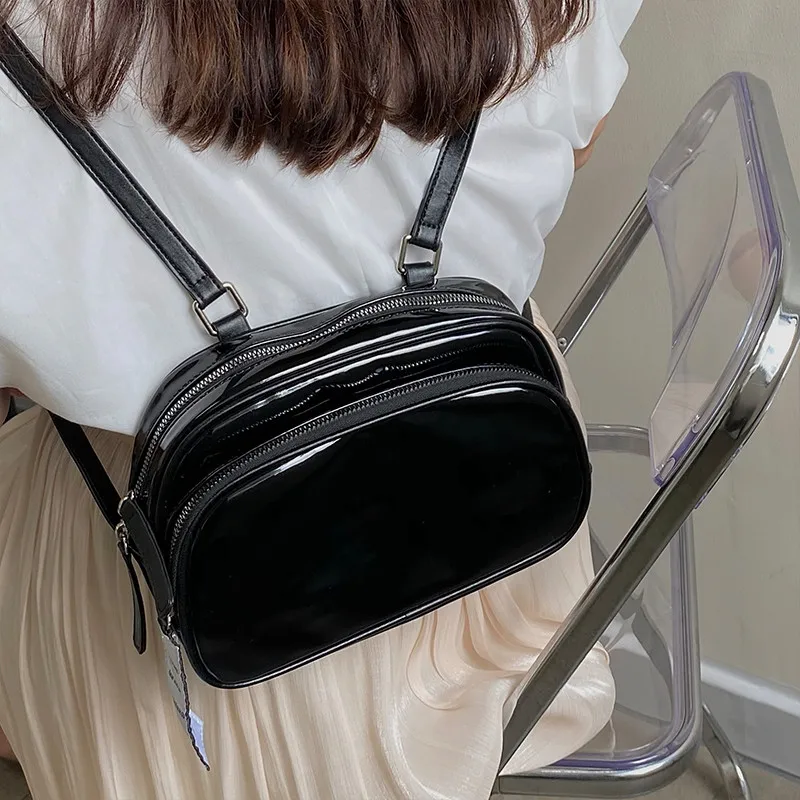 lo hizo En general Articulación Mochilas de diseño de lujo para mujer, Bolso pequeño de hombro de charol  brillante, mochila escolar para niña, color negro - AliExpress