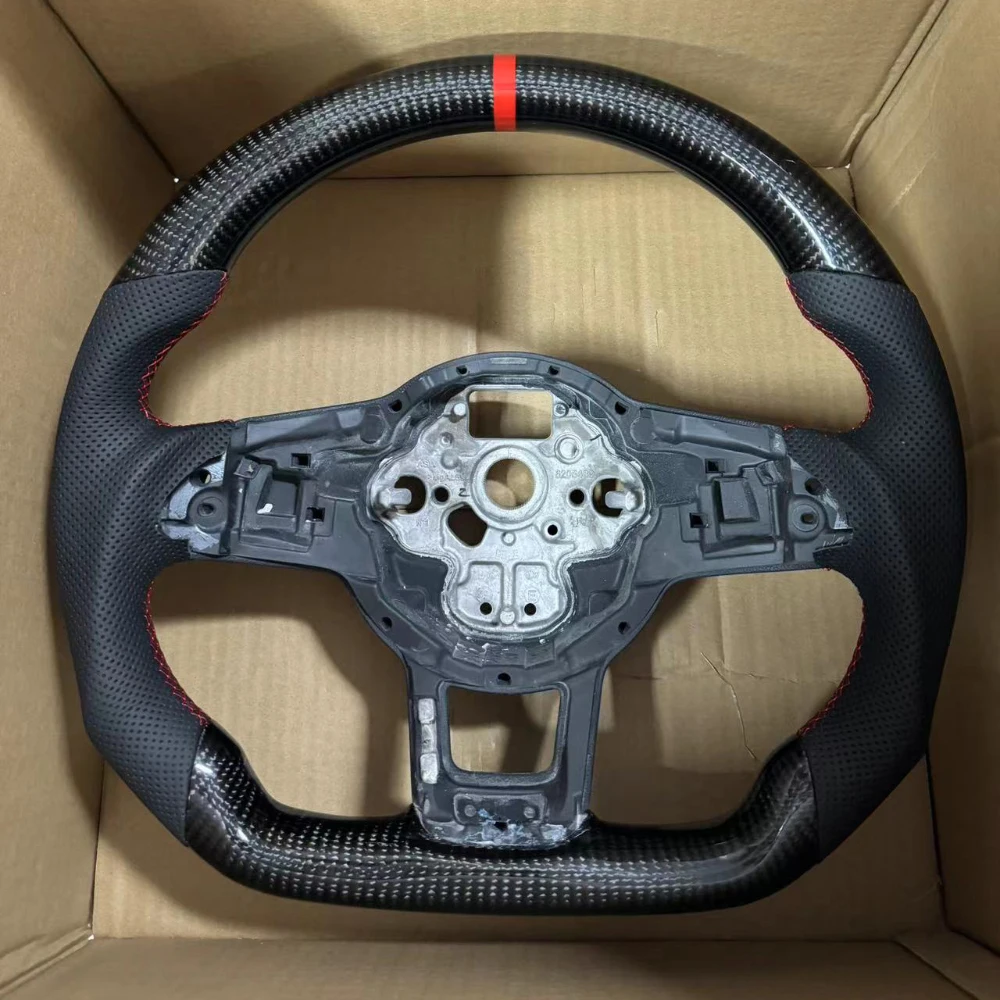 

Рулевое колесо в сборе для VW MK6, MK7, MK7.5, GTI R, Polo 2013-20, углеродное волокно под заказ с красной задней этикеткой, аксессуары в сборе