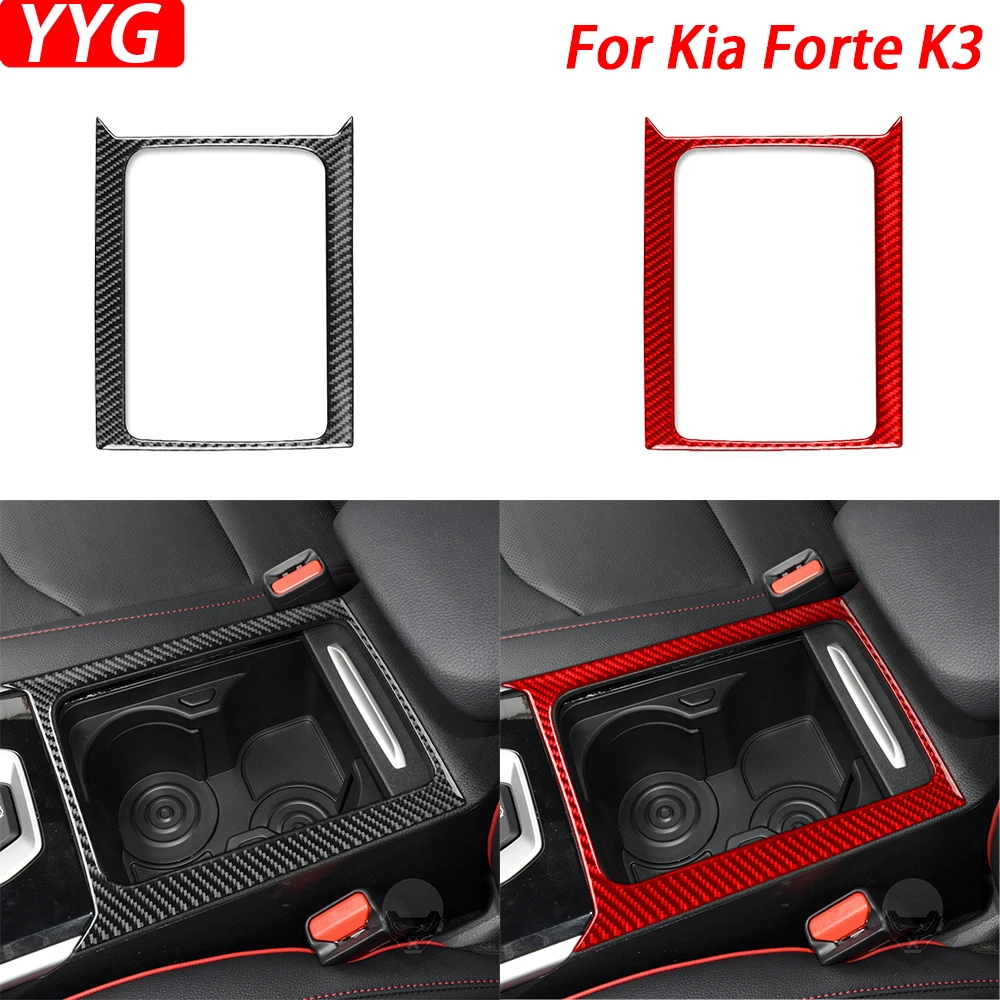 

For Kia Forte K3 2019-2021 Carbon Fiber Central Water Cup Holder Panel Trim Cover Car Interior Decoration Accessories Sticker