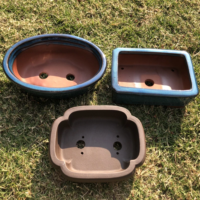 Ceramics Chinese Bonsai Flower Pot Glazed Plant Flowerpot Home Garden Decor